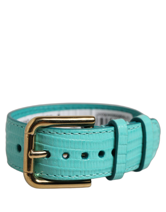Dolce & Gabbana Blue Textured Leather Gold Buckle Belt Strap Bracelet - YSONA