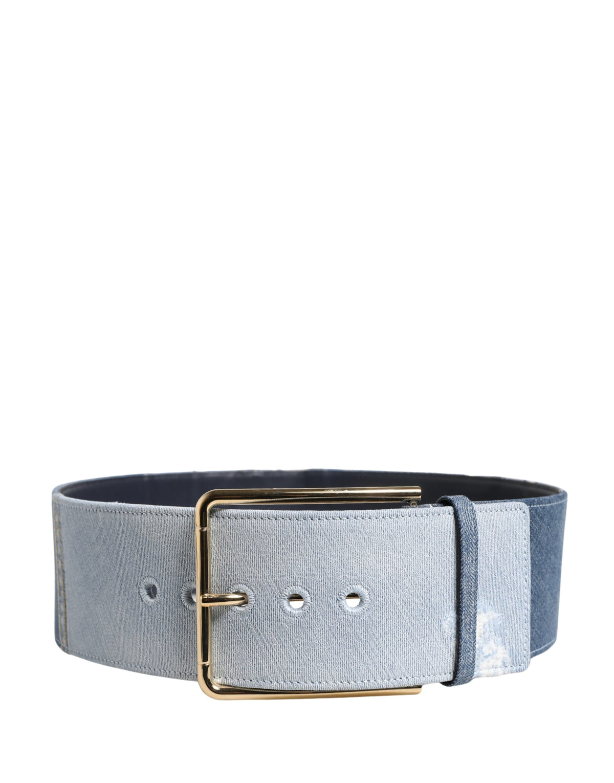 Dolce & Gabbana Blue Two Tone Denim Gold Metal Buckle Belt - YSONA