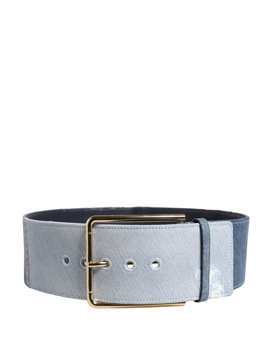 Dolce & Gabbana Blue Two Tone Denim Gold Metal Buckle Belt - YSONA