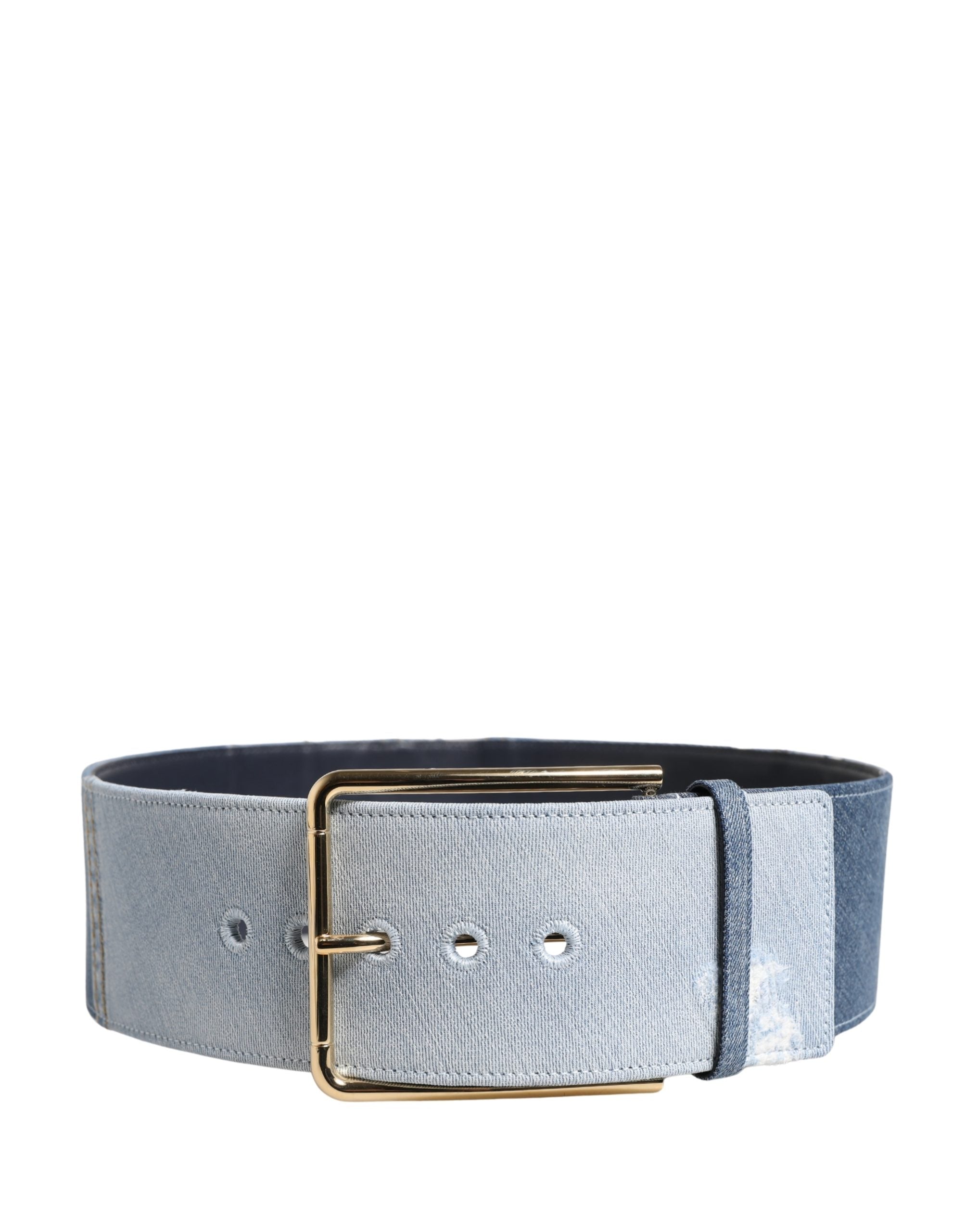 Dolce & Gabbana Blue Two Tone Denim Gold Metal Buckle Belt - view 2