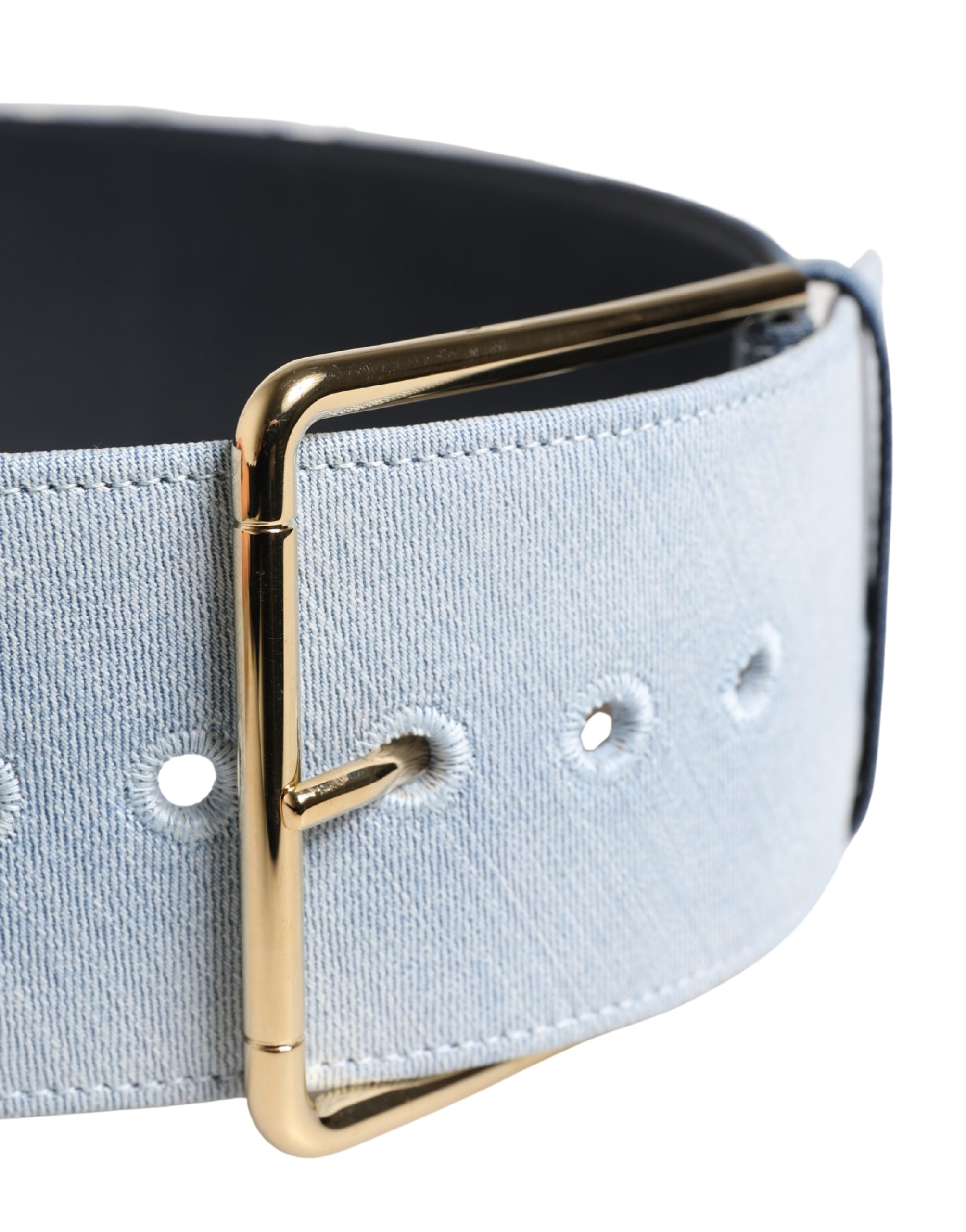 Dolce & Gabbana Blue Two Tone Denim Gold Metal Buckle Belt - view 3
