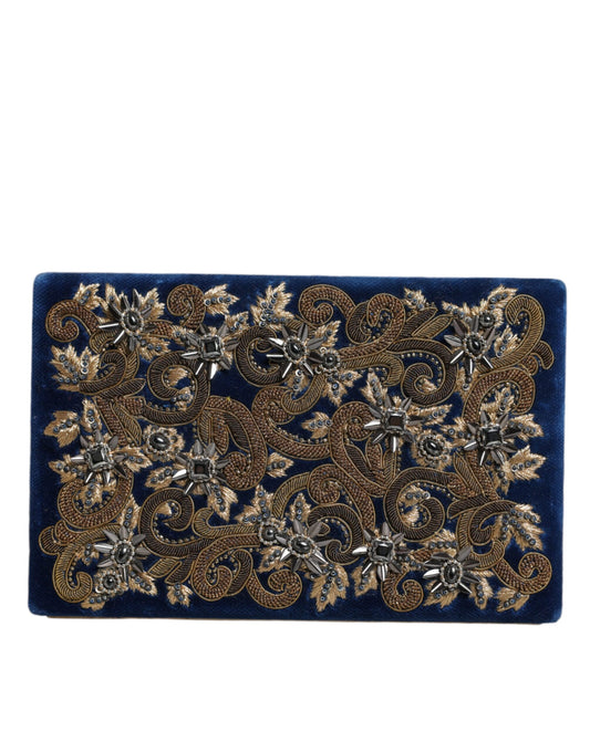 Dolce & Gabbana Blue Velvet Gold Frame Clutch Evening Party Purse Bag - YSONA