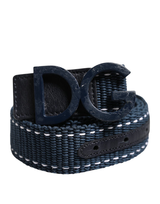 Dolce & Gabbana Blue White Cotton DG Logo Metal Buckle Belt - YSONA