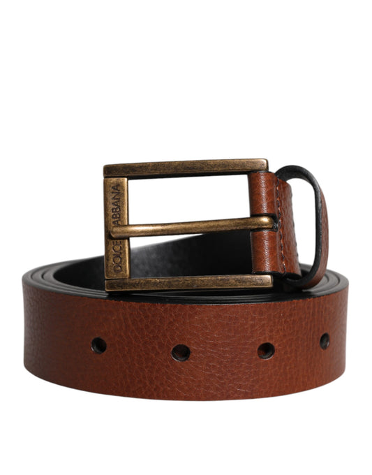 Dolce & Gabbana Brown Calf Leather Classic Metal Buckle Belt - YSONA