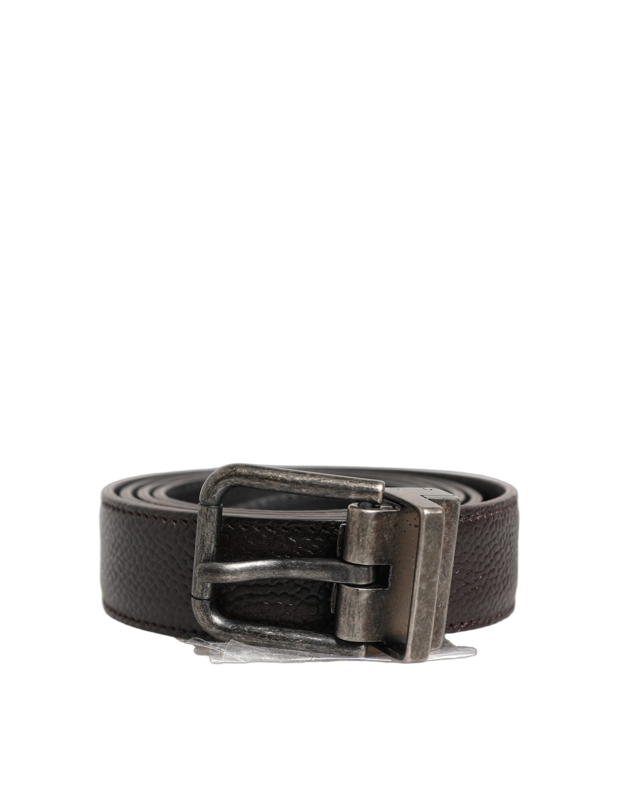 Dolce & Gabbana Brown Calf Leather Vintage Style Silver Buckle Belt - view 4