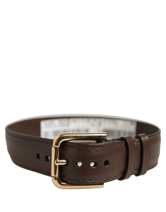 Dolce & Gabbana Brown Calfskin Leather Gold Buckle Belt Strap Bracelet - YSONA