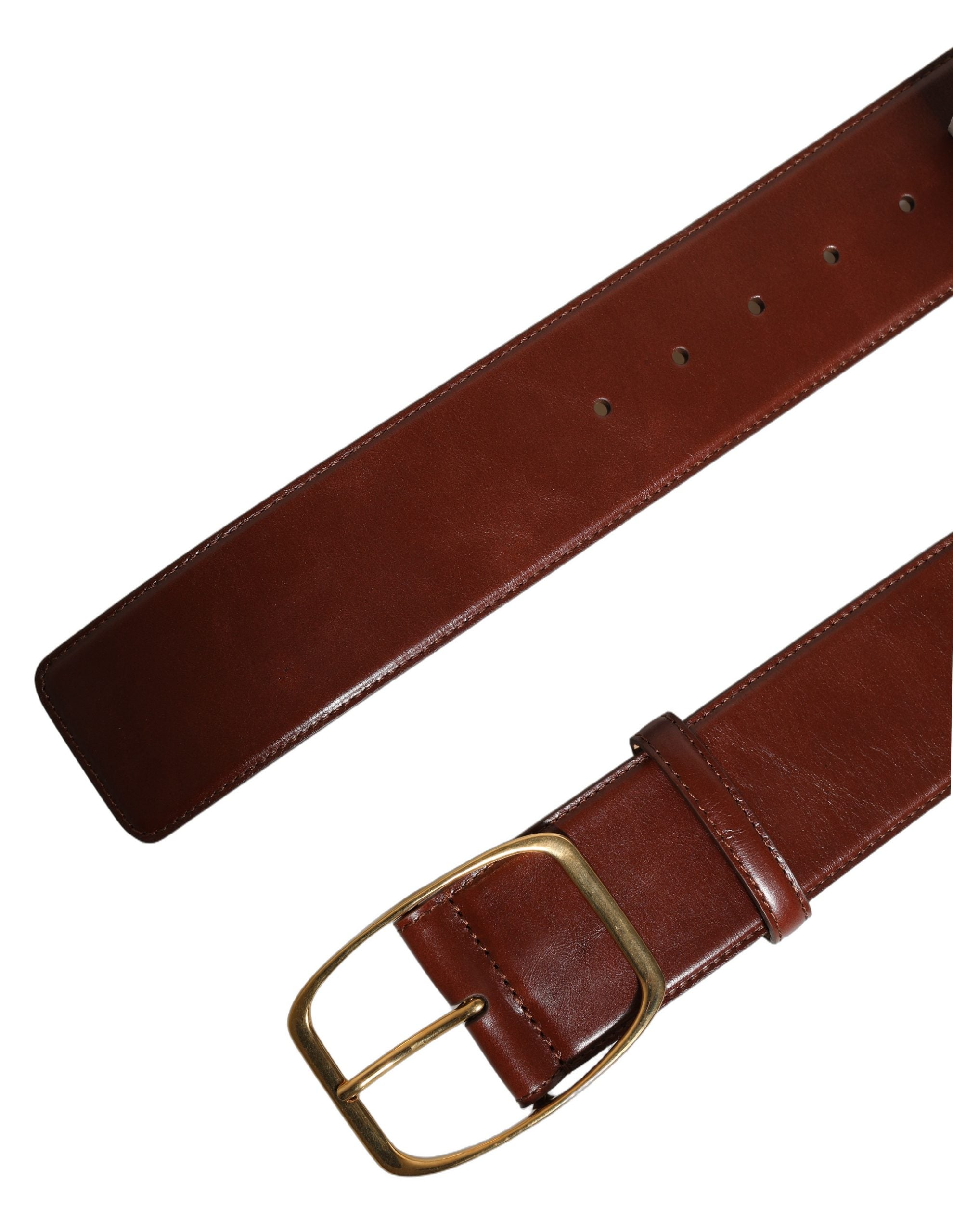 Dolce & Gabbana Brown Calfskin Leather Gold Metal Buckle Belt - YSONA