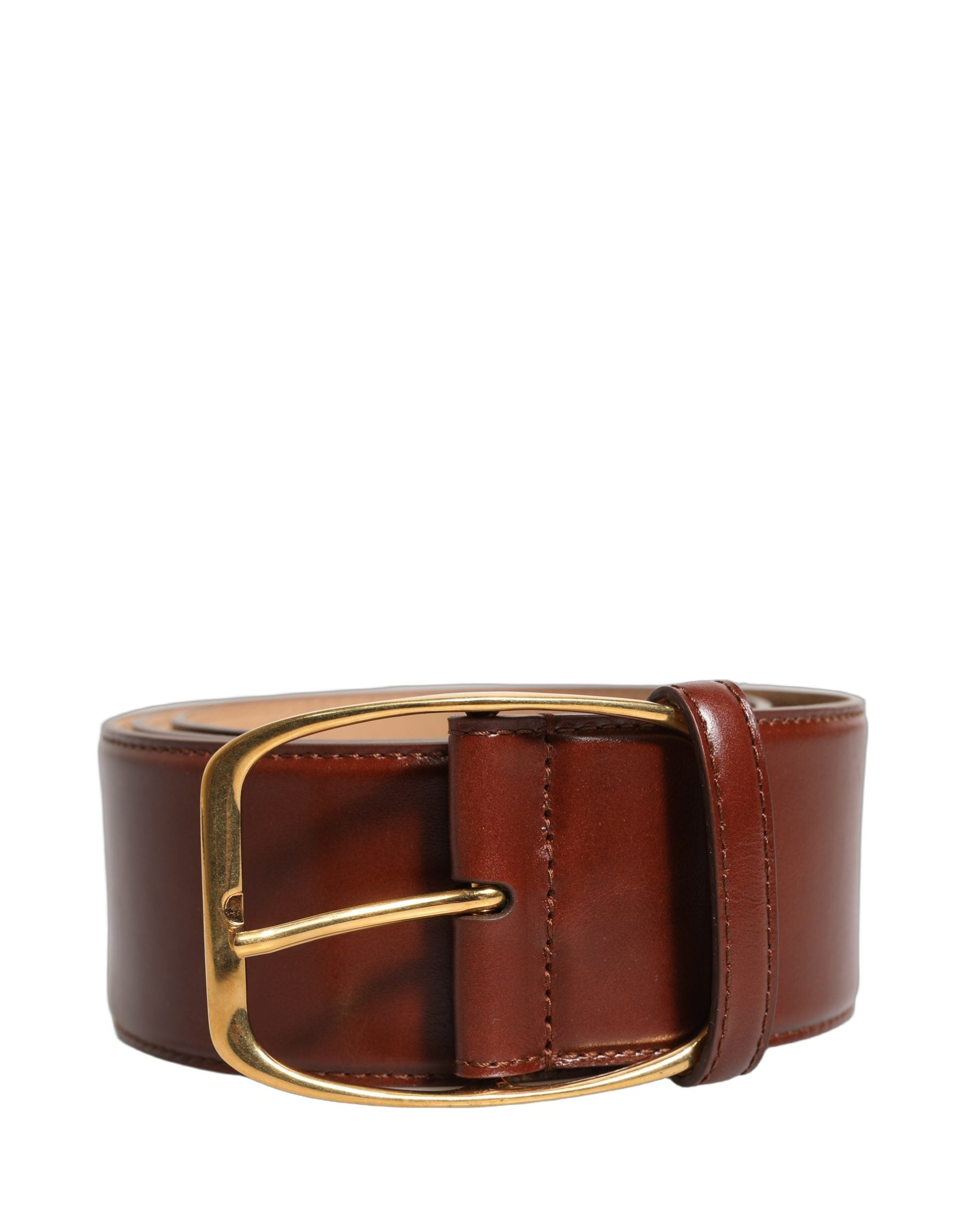 Dolce & Gabbana Brown Calfskin Leather Gold Metal Buckle Belt - view 3