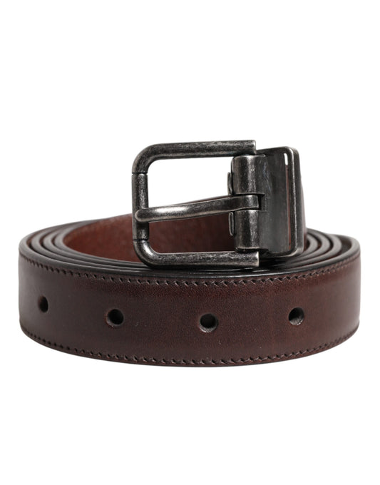Dolce & Gabbana Brown Classic Calf Leather Metal Buckle Belt - YSONA