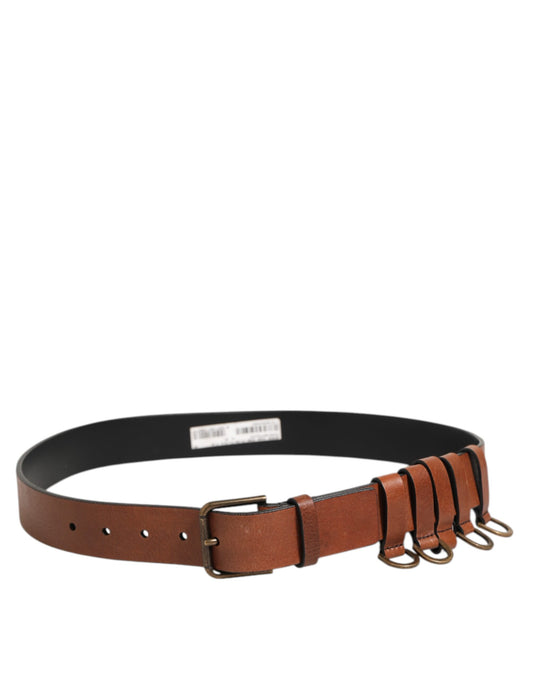 Dolce & Gabbana Brown Classic Gold Metal Logo Buckle Men Belt - YSONA
