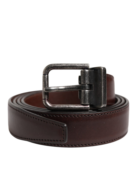 Dolce & Gabbana Brown Classic Silver Metal Logo Buckle Belt - YSONA