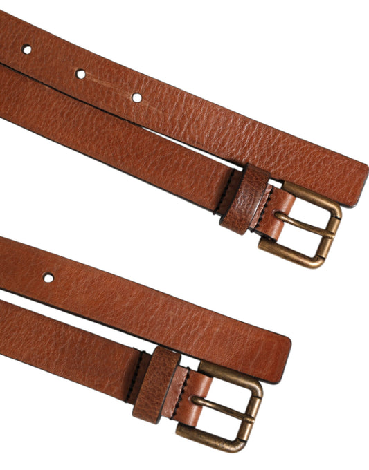 Dolce & Gabbana Brown Double Strap Leather Gold Buckle Belt - YSONA