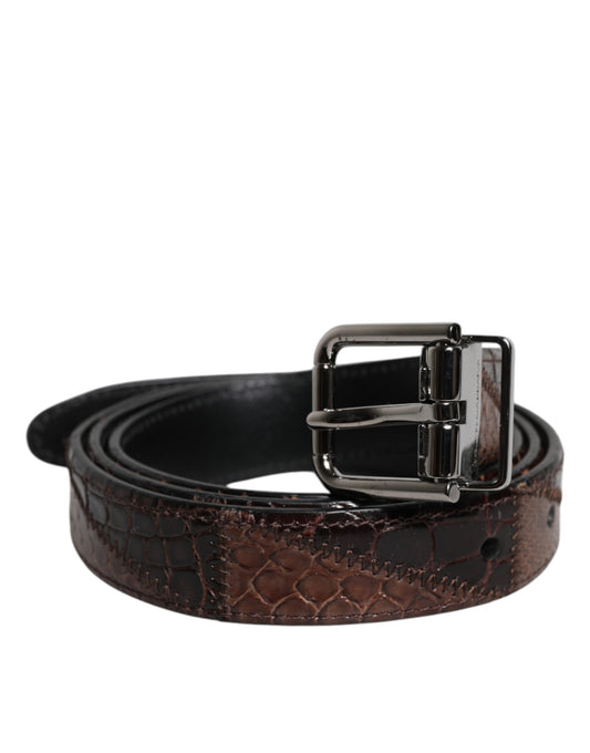 Dolce & Gabbana Brown Exotic Leather Metal Logo Buckle Belt - YSONA