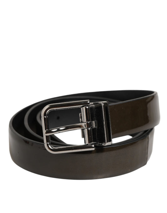 Dolce & Gabbana Brown Glossy Leather Classic Metal Buckle Belt - YSONA
