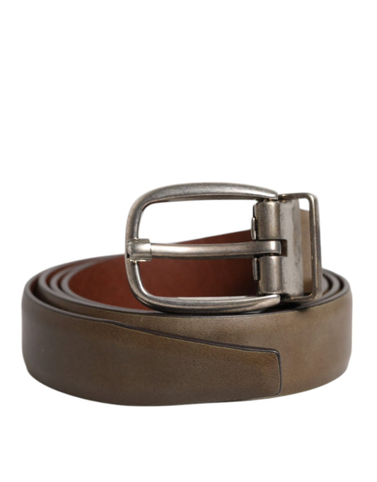 Dolce & Gabbana Brown Leather Classic Metal Logo Buckle Belt - YSONA