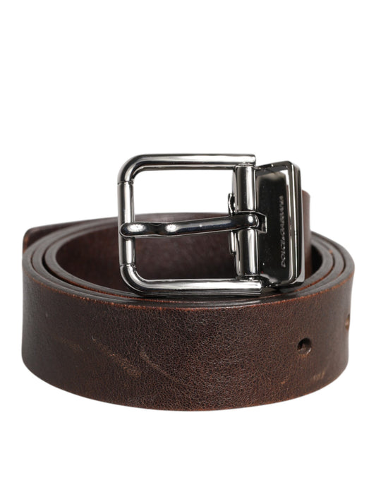 Dolce & Gabbana Brown Leather Classic Metal Logo Buckle Belt - YSONA