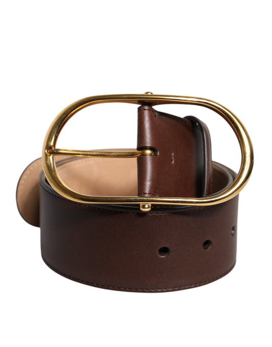 Dolce & Gabbana Brown Leather Classic Metal Oval Buckle Belt - YSONA