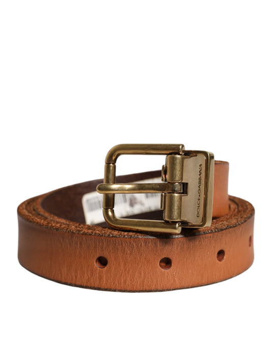 Dolce & Gabbana Brown Leather Gold Tone Metal Buckle Belt - YSONA