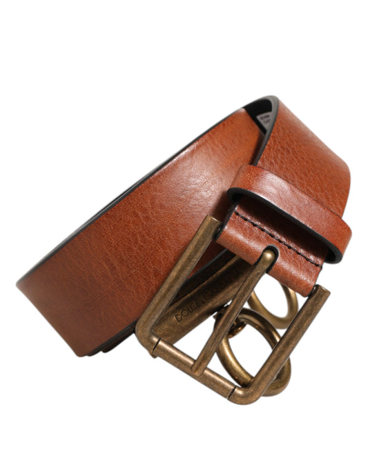 Dolce & Gabbana Brown Leather Side Rings Brass Buckle Belt - YSONA