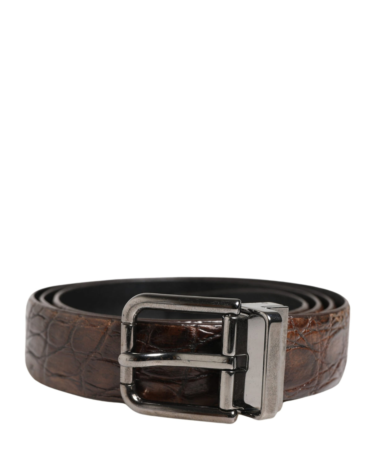 Dolce & Gabbana Brown Leather Silver Tone Metal Buckle Belt - YSONA