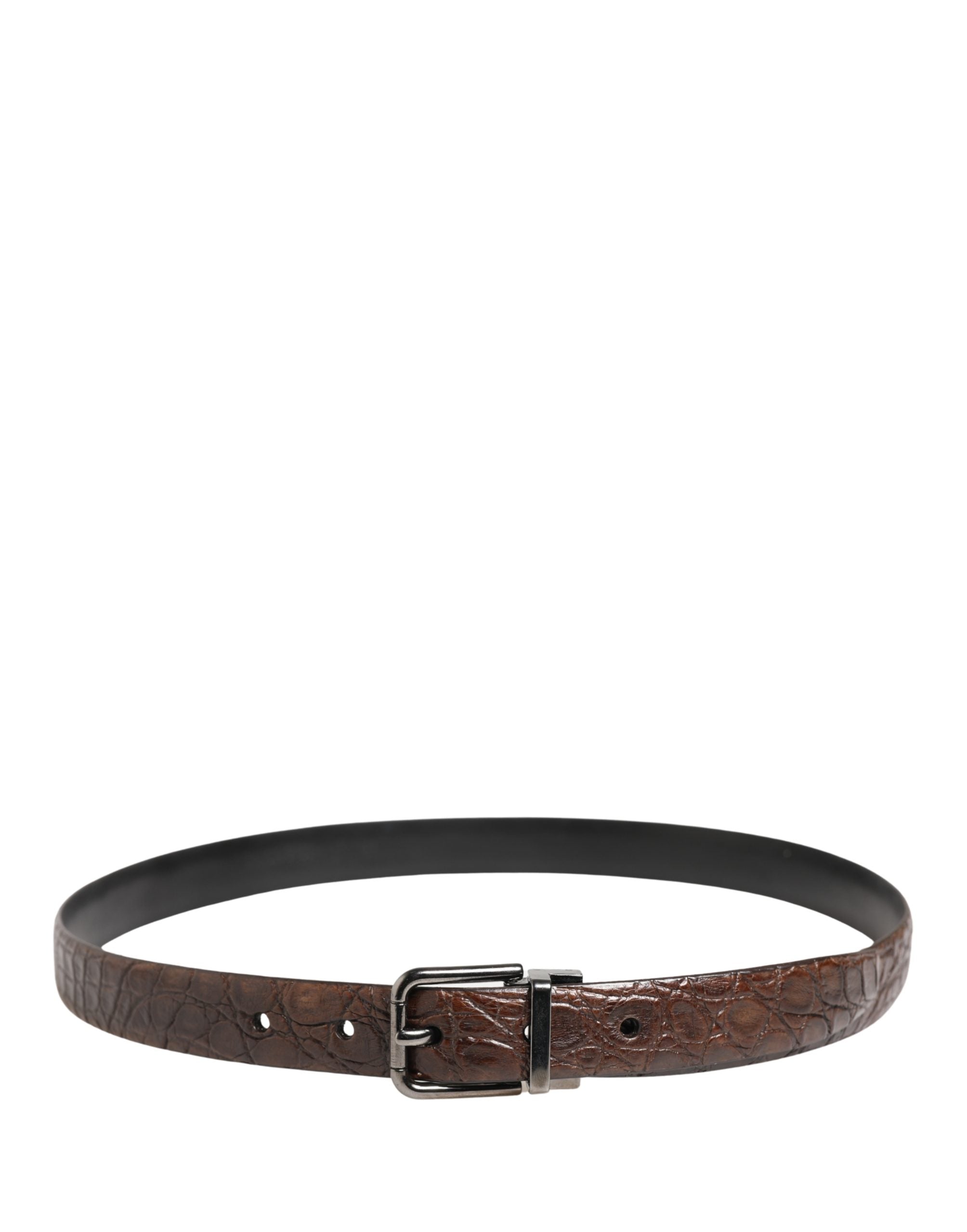 Dolce & Gabbana Brown Leather Silver Tone Metal Buckle Belt - view 2