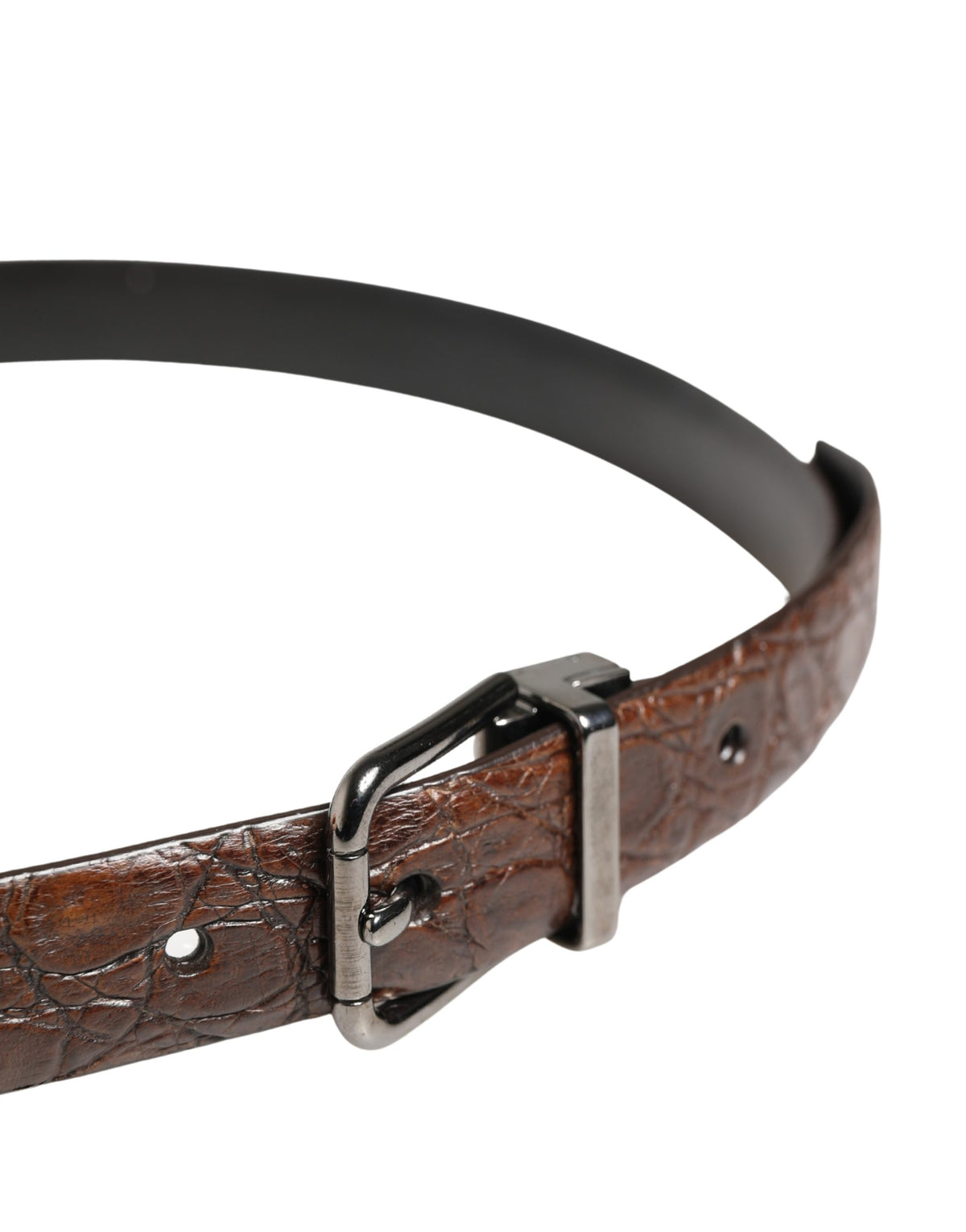 Dolce & Gabbana Brown Leather Silver Tone Metal Buckle Belt - view 3