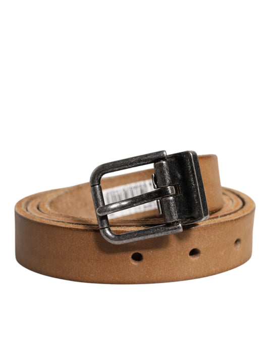 Dolce & Gabbana Brown Leather Silver Tone Metal Buckle Belt - YSONA