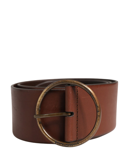 Dolce & Gabbana Brown Leather Wide Waist Metal Round Belt - YSONA