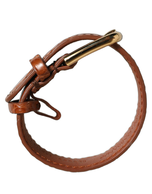 Dolce & Gabbana Brown Textured Leather Gold Buckle Belt Strap Bracelet - YSONA