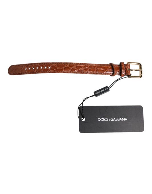 Dolce & Gabbana Brown Textured Leather Gold Metal Buckle Armband - YSONA