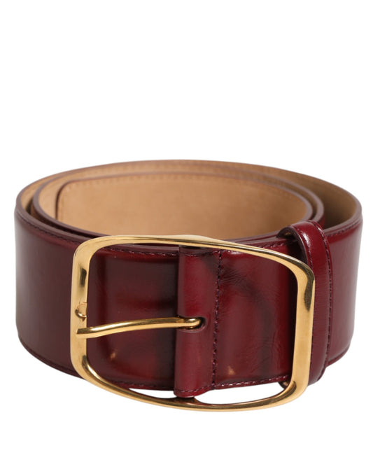 Dolce & Gabbana Burgundy Leather Gold Metal Buckle Women Belt - YSONA