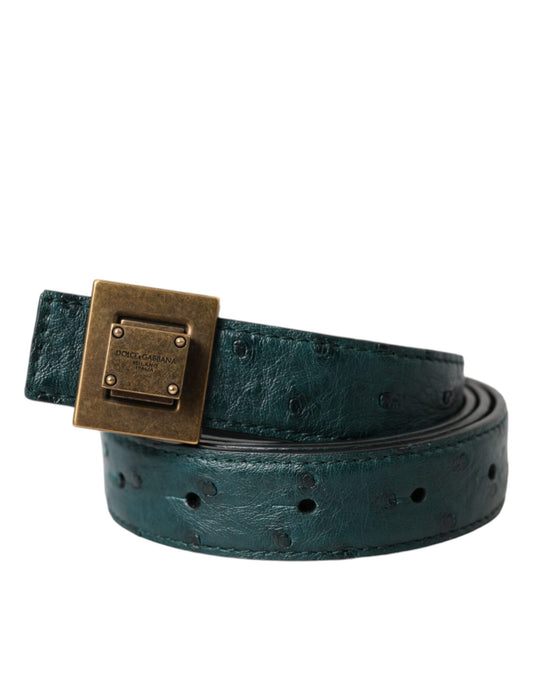 Dolce & Gabbana Dark Green Leather Square Metal Buckle Belt - YSONA