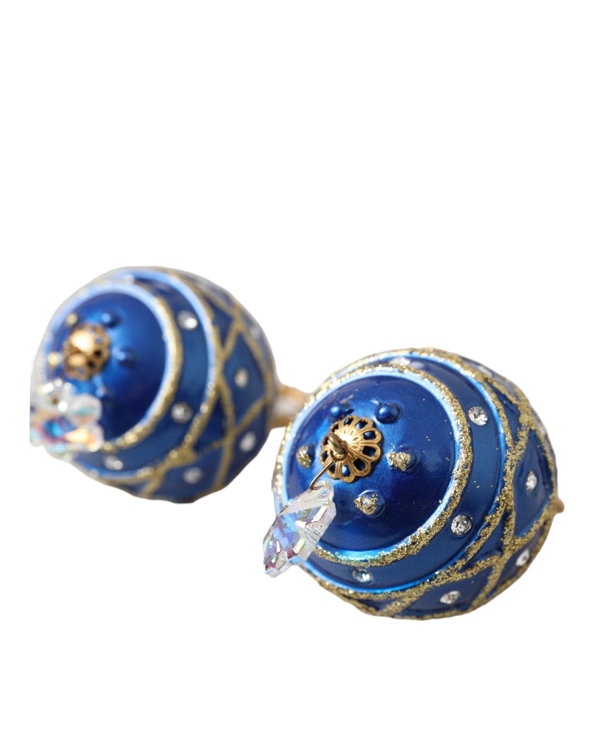 Dolce & Gabbana Gold Brass Blue Dangle Christmas Ball Crystal Clip On Earrings - view 3