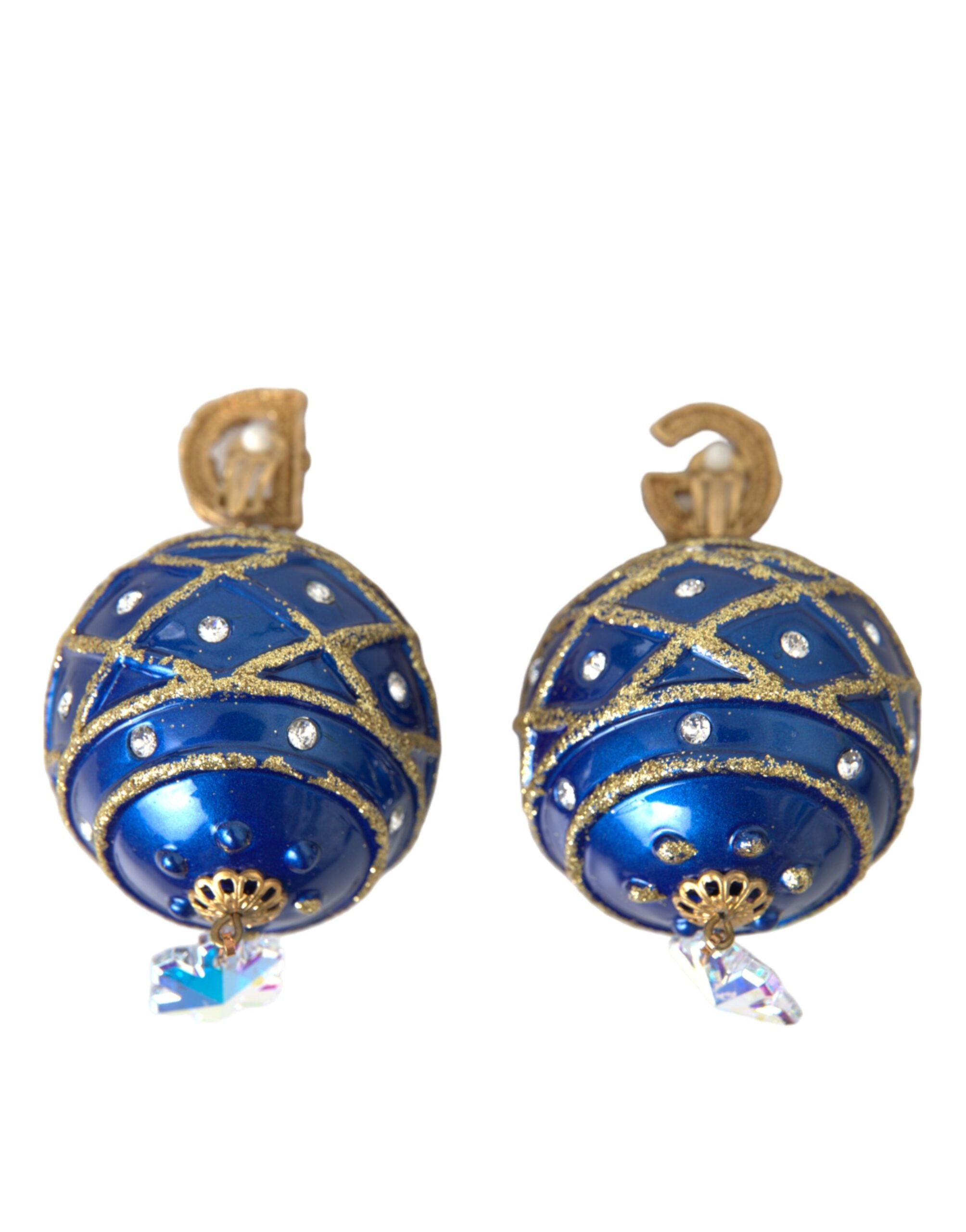 Dolce & Gabbana Gold Brass Blue Dangle Christmas Ball Crystal Clip On Earrings - view 4