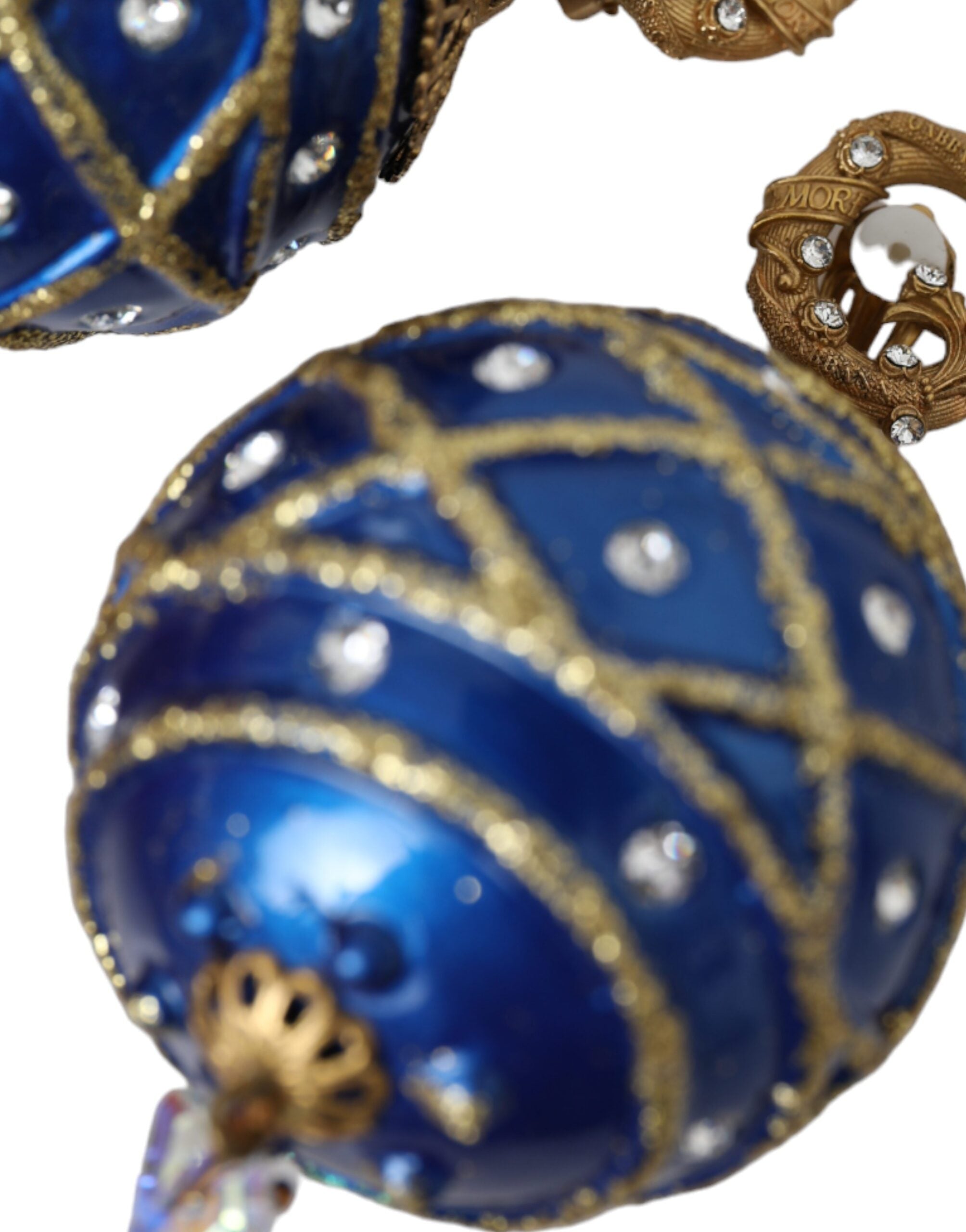 Dolce & Gabbana Gold Brass Blue Dangle Christmas Ball Crystal Clip On Earrings - view 5