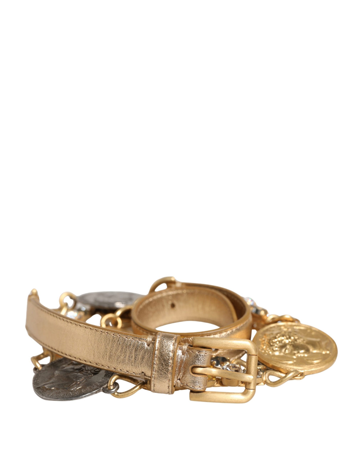 Dolce & Gabbana Gold Brass Chain Coin Embellished Metal Buckle Belt - YSONA