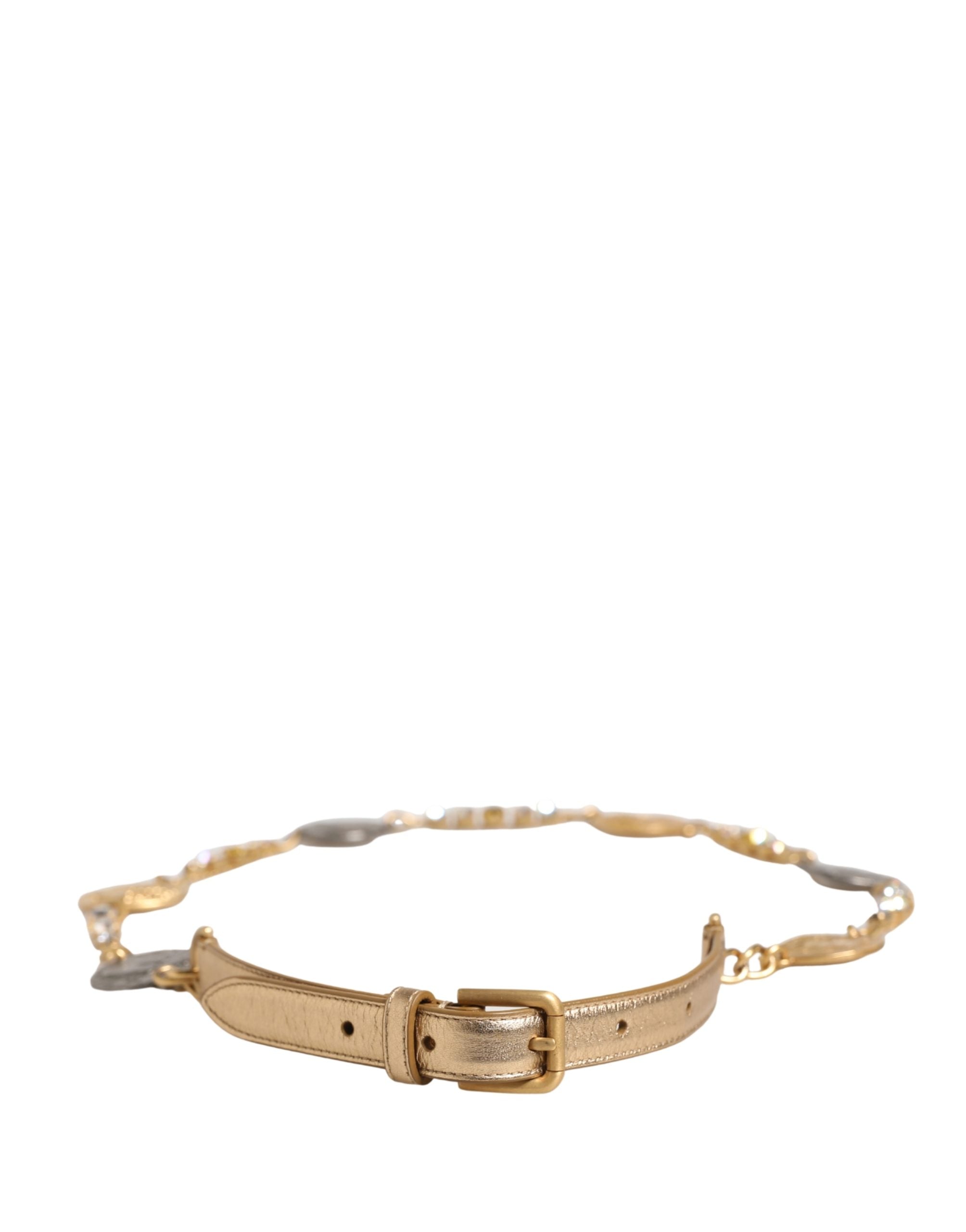 Dolce & Gabbana Gold Brass Chain Coin Embellished Metal Buckle Belt - view 3