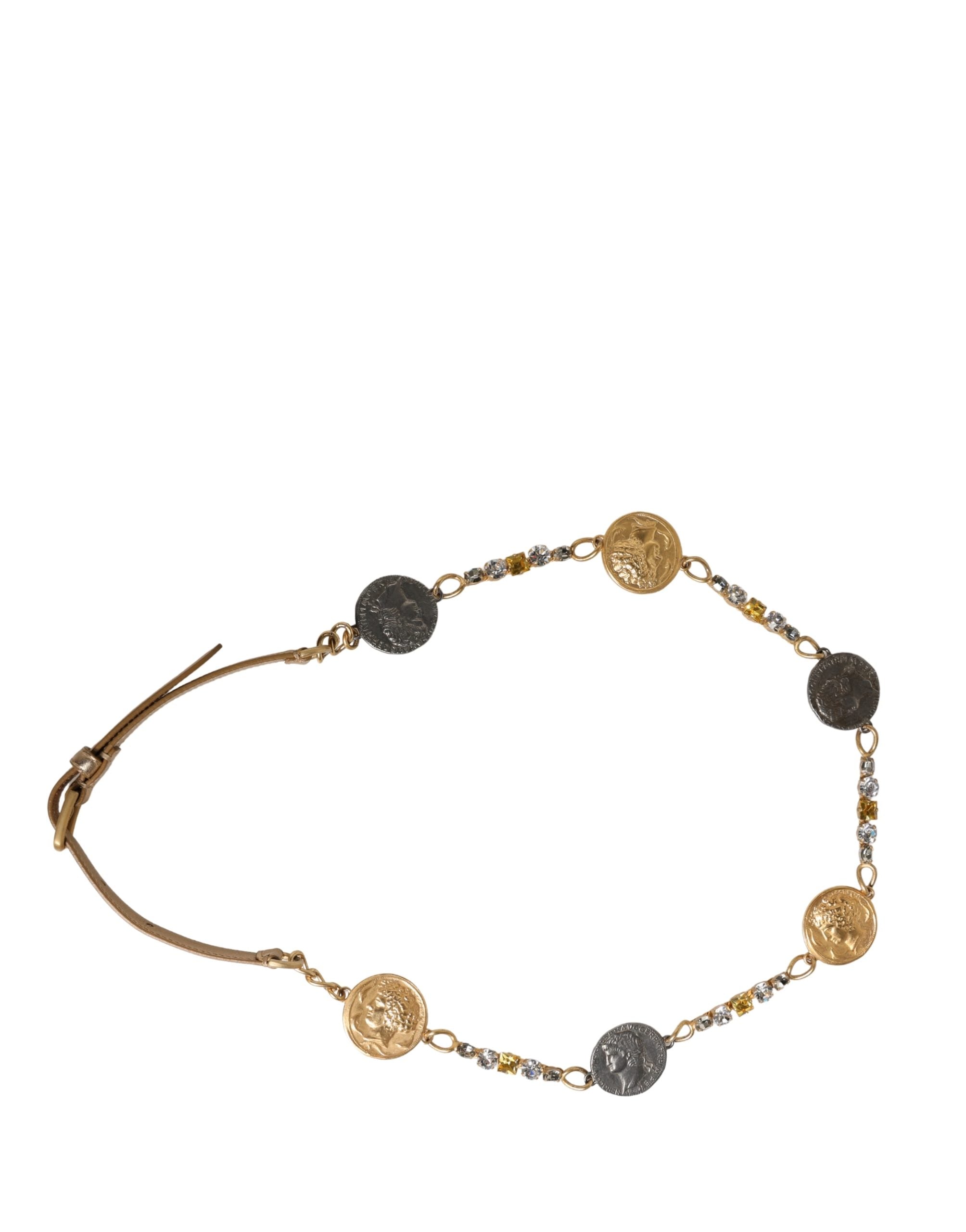 Dolce & Gabbana Gold Brass Chain Coin Embellished Metal Buckle Belt - view 4