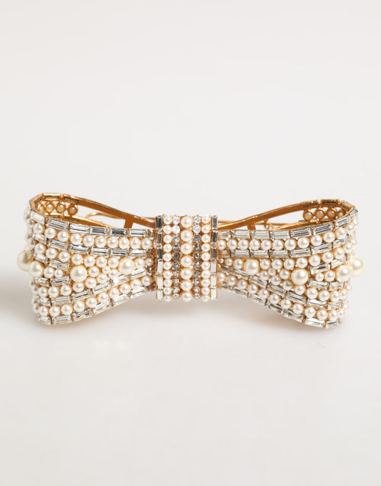 Dolce & Gabbana Gold Brass Glas Crystal Faux Pearl Embellished Brooch - YSONA