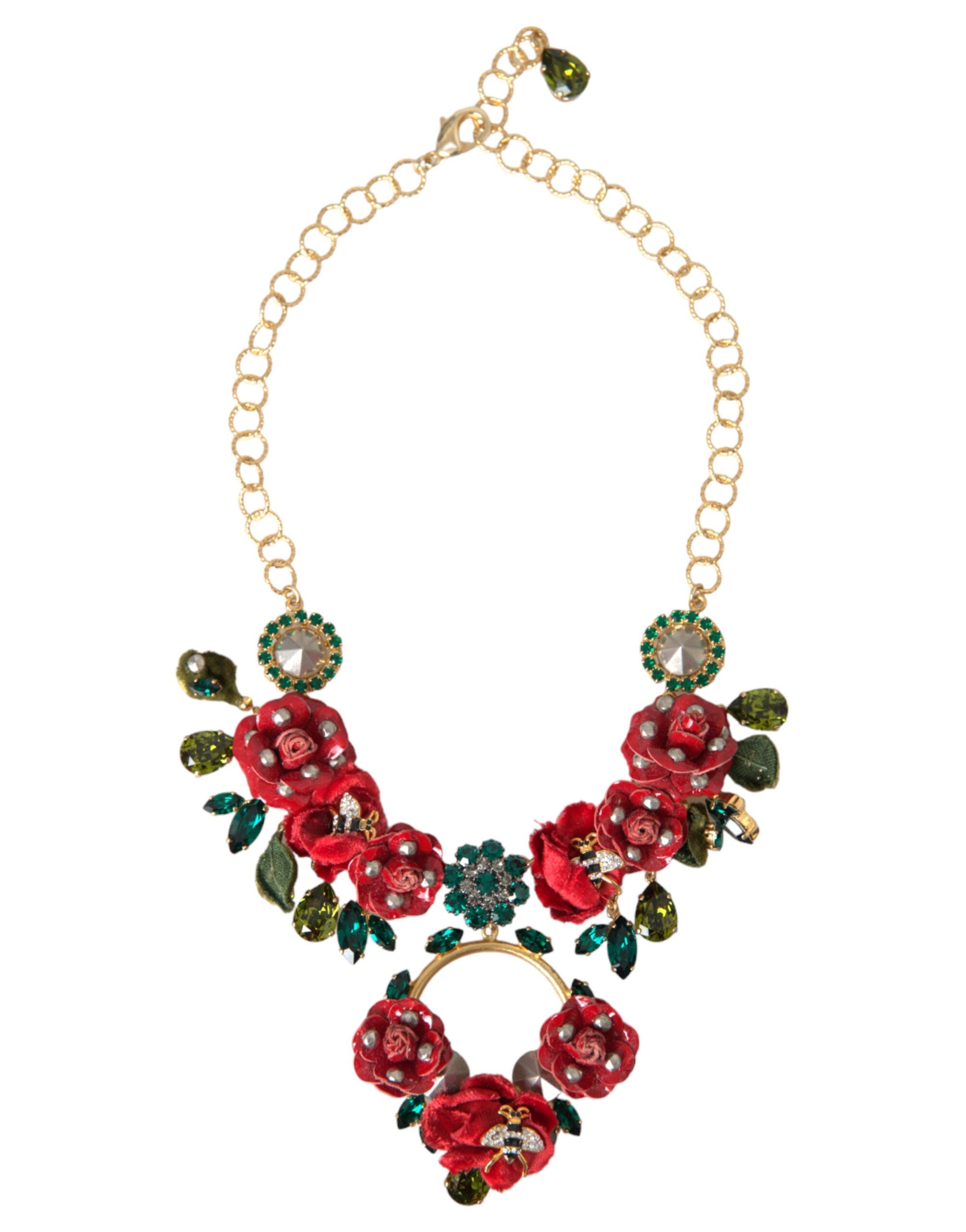 Dolce & Gabbana Gold Brass Link Chain RosePetal Crystal Pendant Necklace - view 2