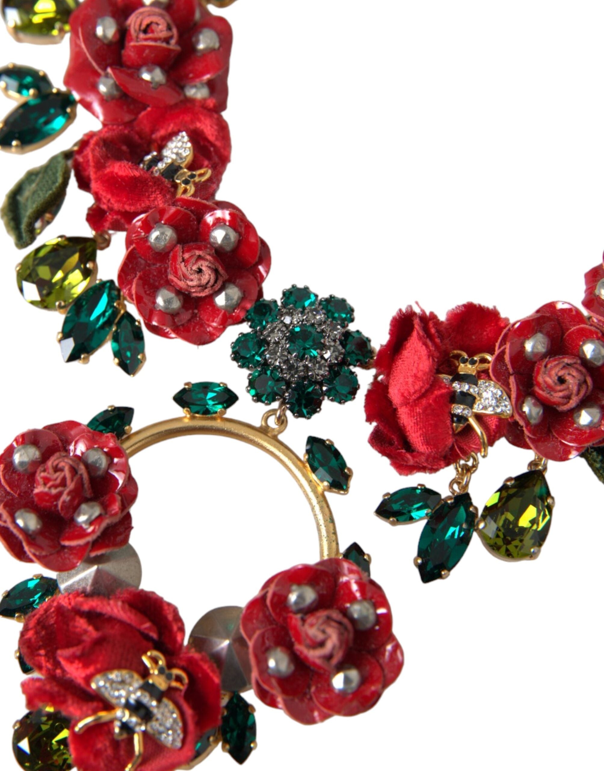 Dolce & Gabbana Gold Brass Link Chain RosePetal Crystal Pendant Necklace - view 3