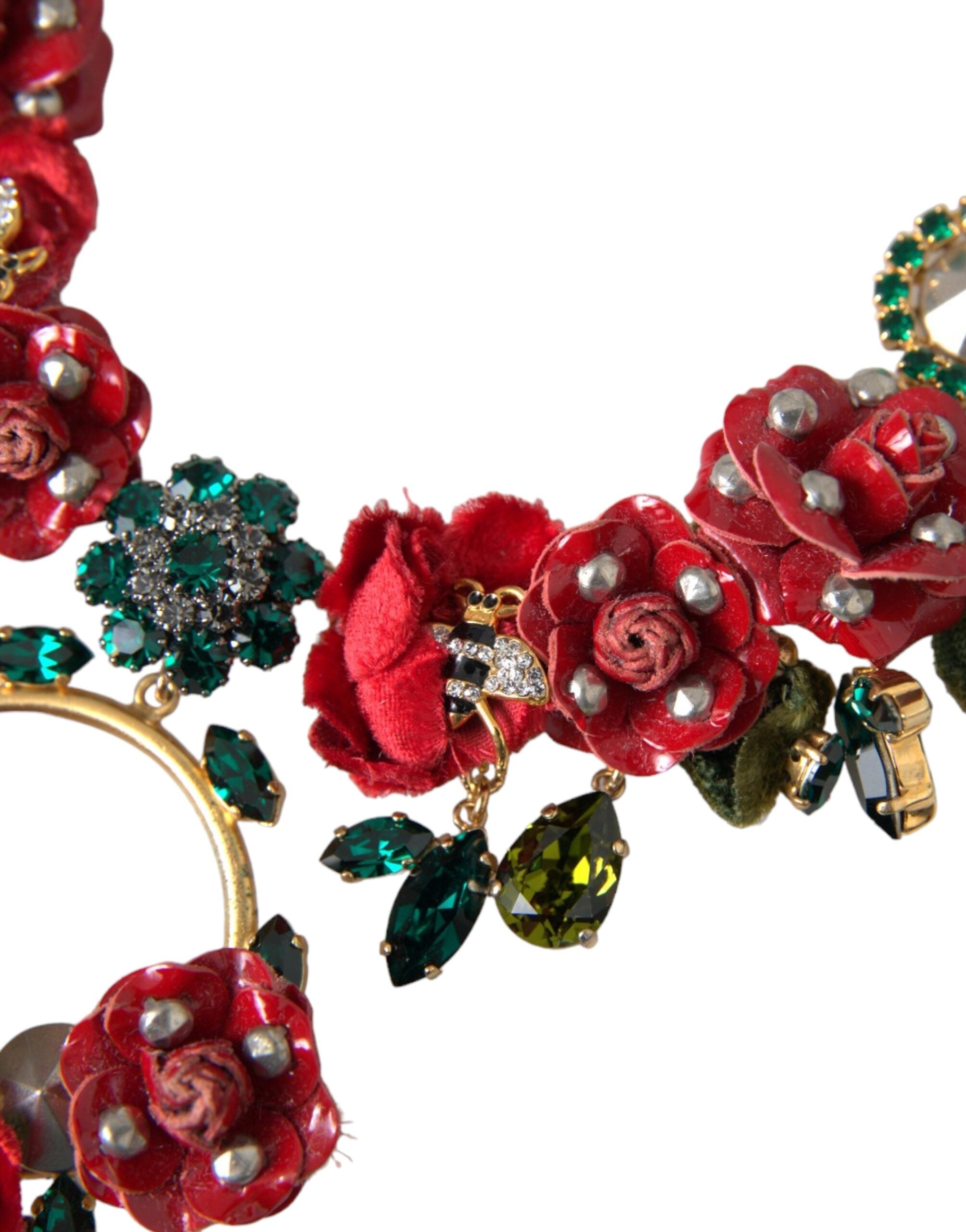 Dolce & Gabbana Gold Brass Link Chain RosePetal Crystal Pendant Necklace - view 4