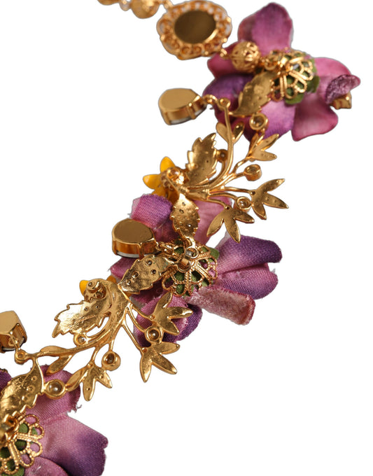 Dolce & Gabbana Gold Brass Mix Fiori Flowers Crystal Chain Necklace - YSONA