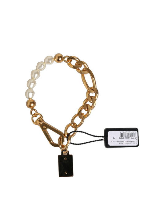 Dolce & Gabbana Gold Brass Pearl Embellished Chain Link Jewelry Bracelet - YSONA