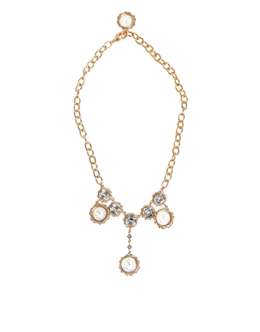 Dolce & Gabbana Gold Crystal Clock Pendant Statement Jewelry Necklace - YSONA
