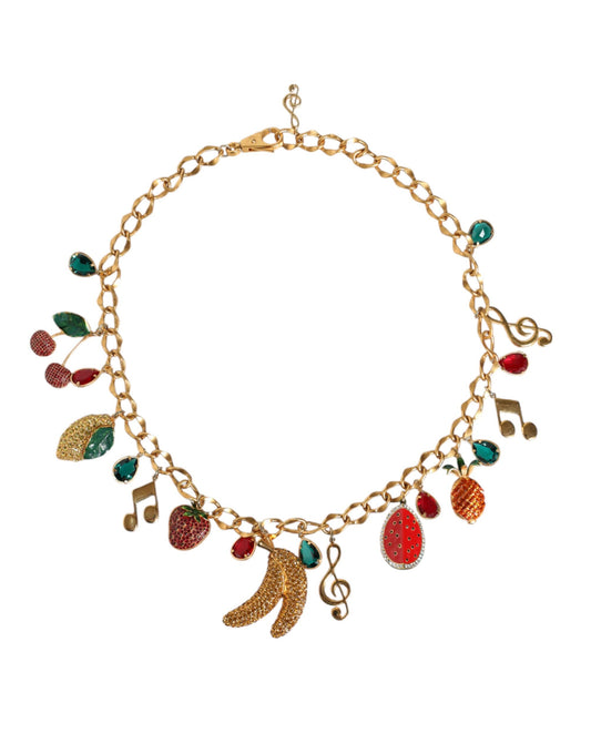 Dolce & Gabbana Gold Tone Brass Fruity Crystal Embellished Waist Chain Belt - YSONA