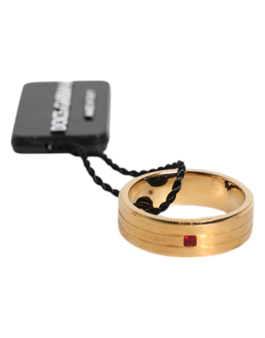 Dolce & Gabbana Gold Tone Brass Red Crystal DG Logo Ring - YSONA