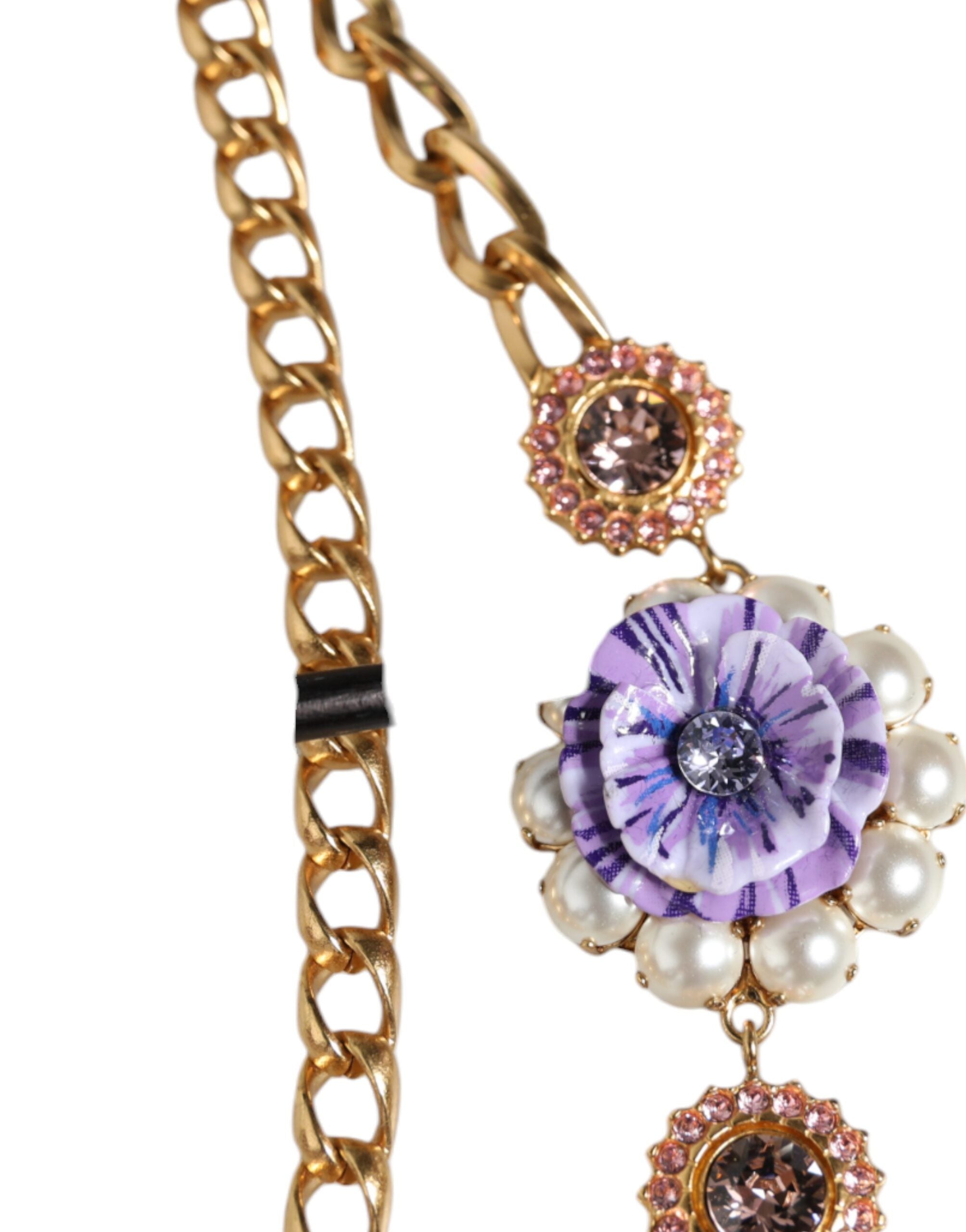 Dolce & Gabbana Gold Tone Floral Crystals Embellished Layered Necklace - view 3