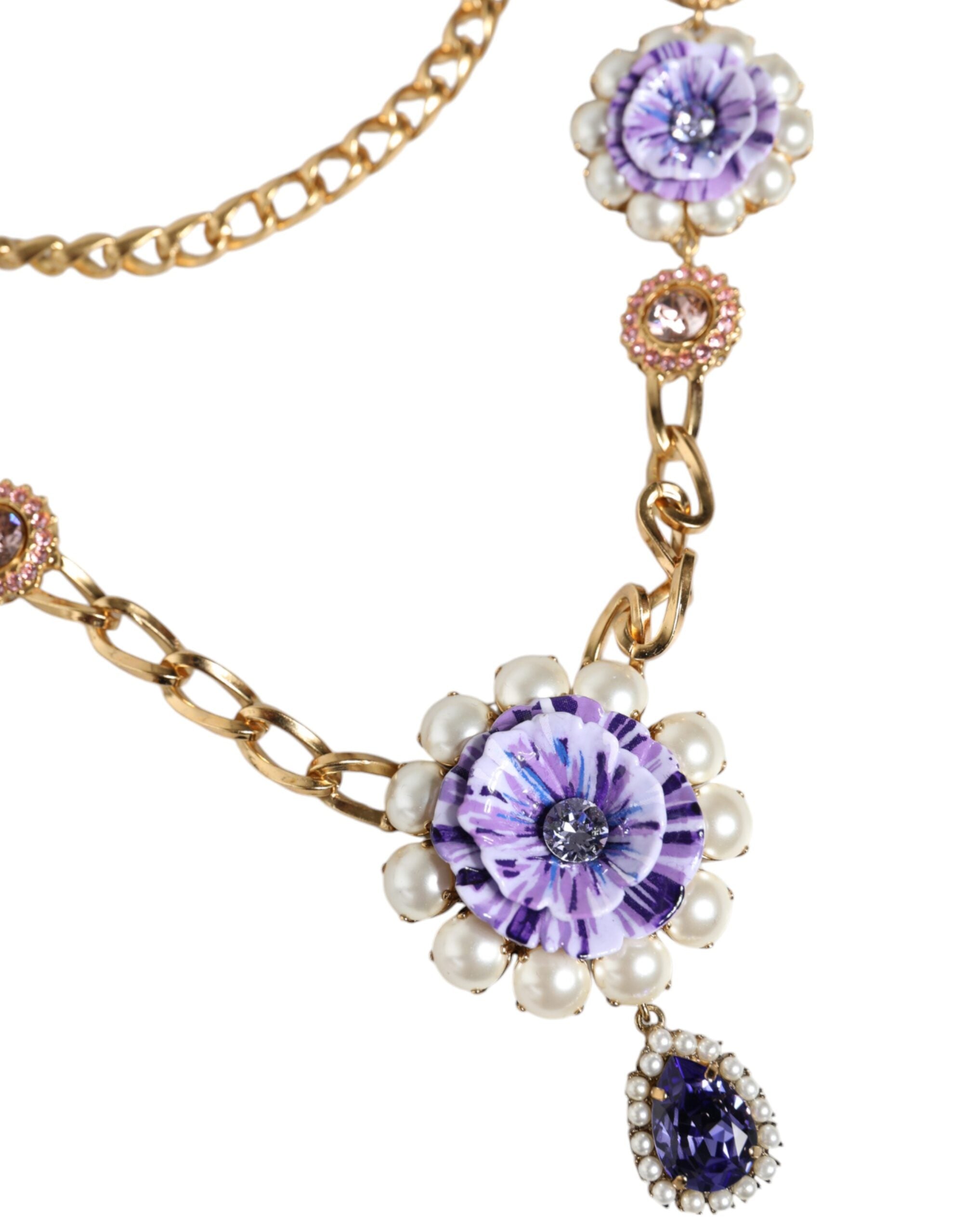 Dolce & Gabbana Gold Tone Floral Crystals Embellished Layered Necklace - view 4