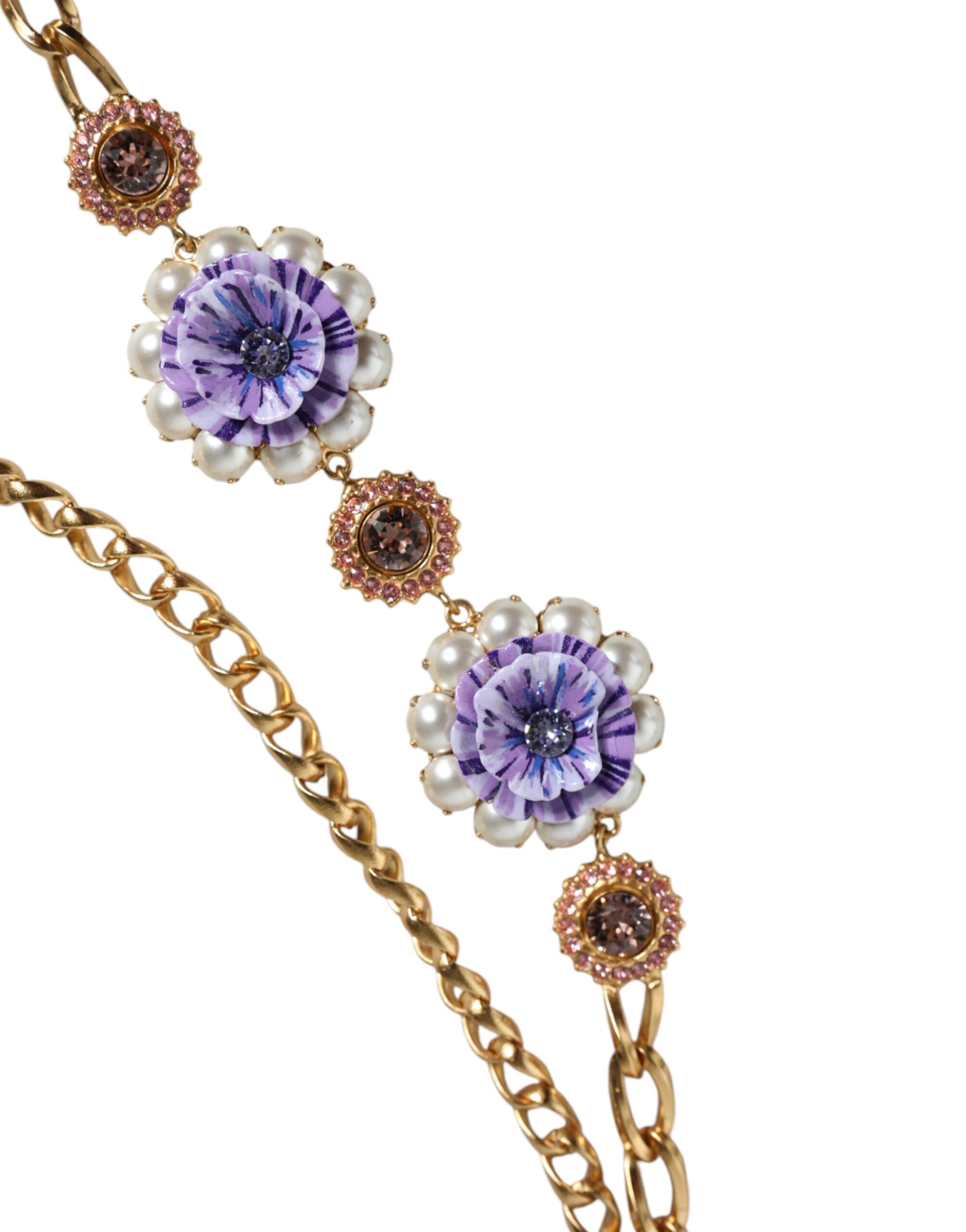 Dolce & Gabbana Gold Tone Floral Crystals Embellished Layered Necklace - view 5